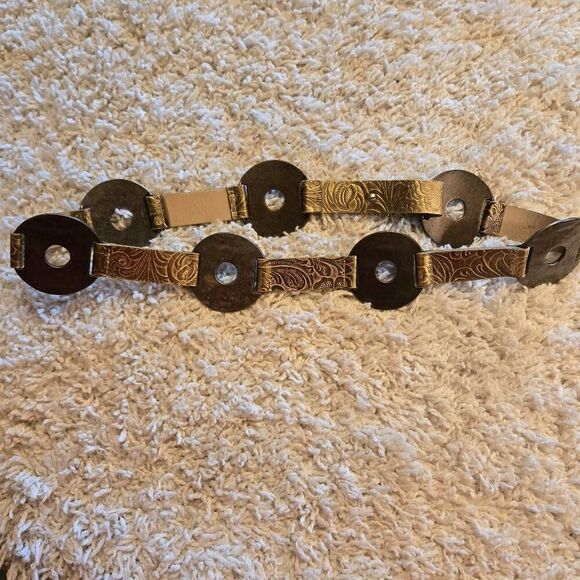 Gold Embossed Leather and Metal Disc Belt Small - Picture 1 of 7
